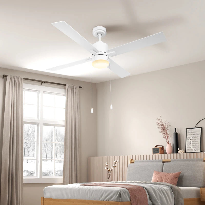 White & Natural Tone Flush Mount Ceiling Fan with LED Light