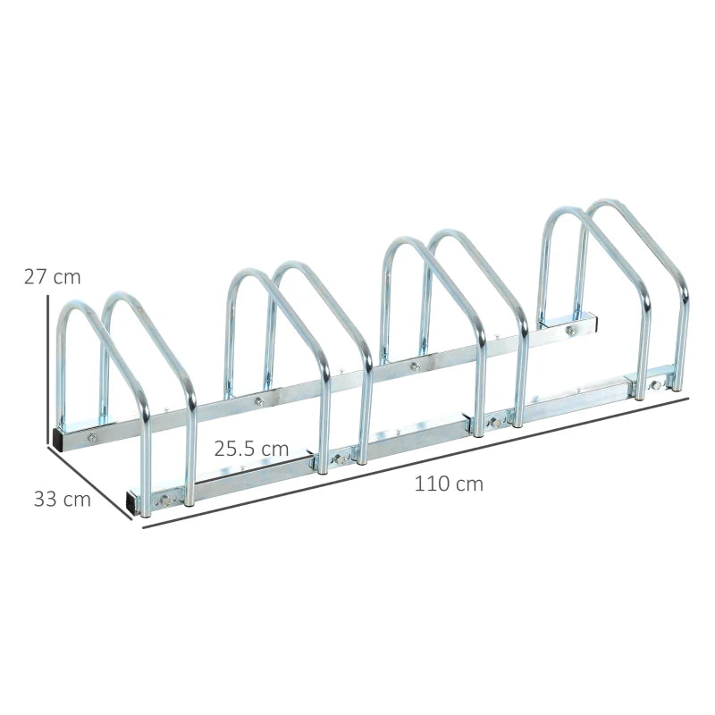 Silver Bike Storage Rack (4 Racks) - Floor/Wall Mount Bicycle Stand