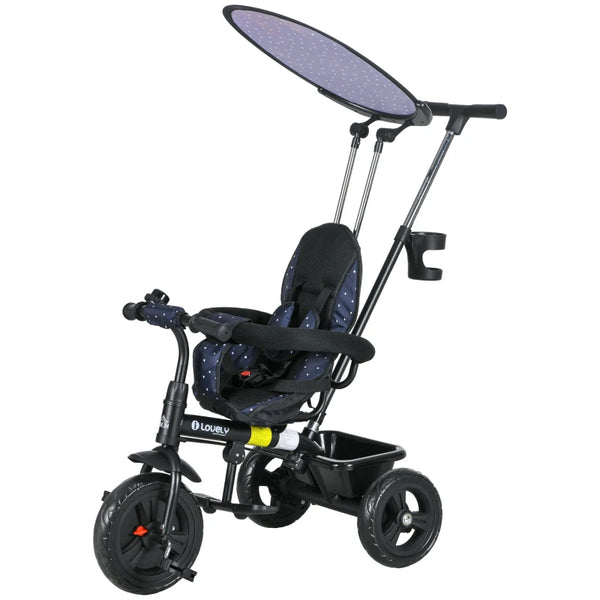 6-in-1 Kids Tricycle with 5-Point Harness & Canopy, Dark Blue