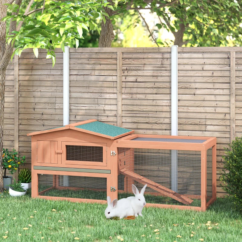 Wooden 2-Tier Rabbit Hutch with Run, Outdoor Garden House, 85x24x57cm, Brown