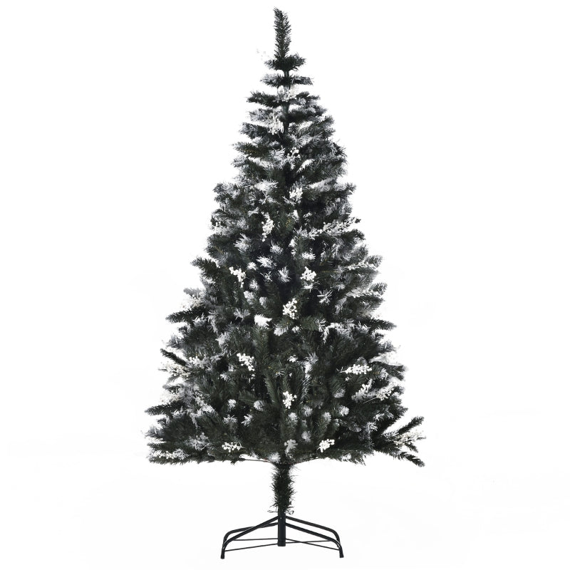 6FT Snow-Dipped Christmas Tree | White Berries Star Topper | Green Branches