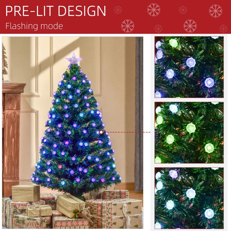 4FT Pre-Lit Green Christmas Tree with Fibre Optic LED Lights