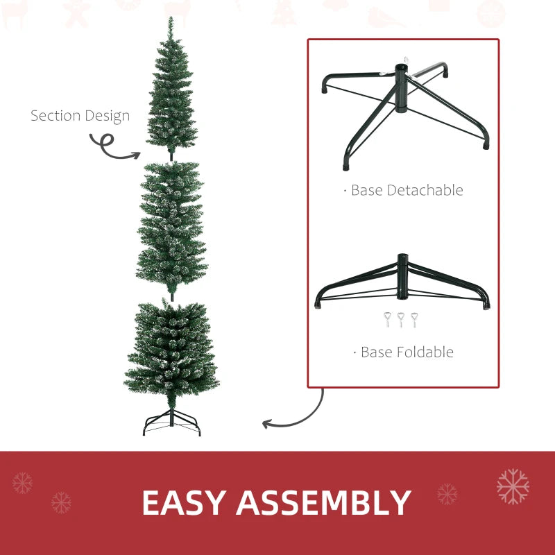 7.5FT Snow-Dipped Green Christmas Pencil Tree with Foldable Stand