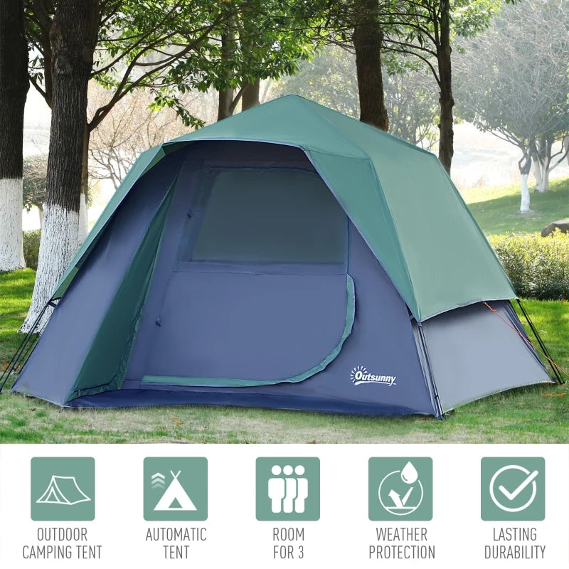 Green Fibreglass Frame Camping Tent for 3-4 People