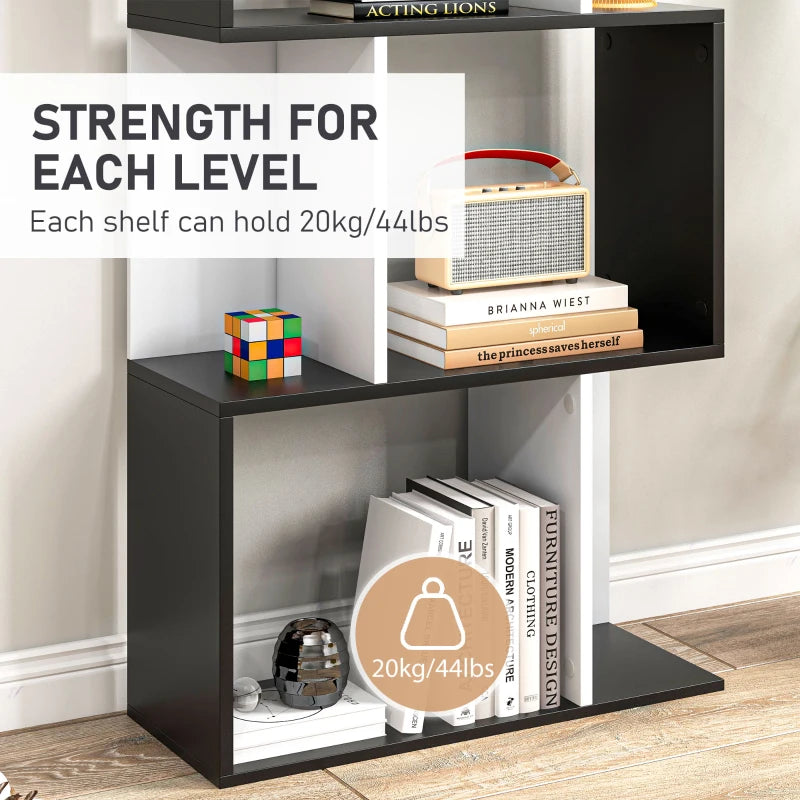 Black 5-Tier S-Shaped Bookcase Shelving Unit