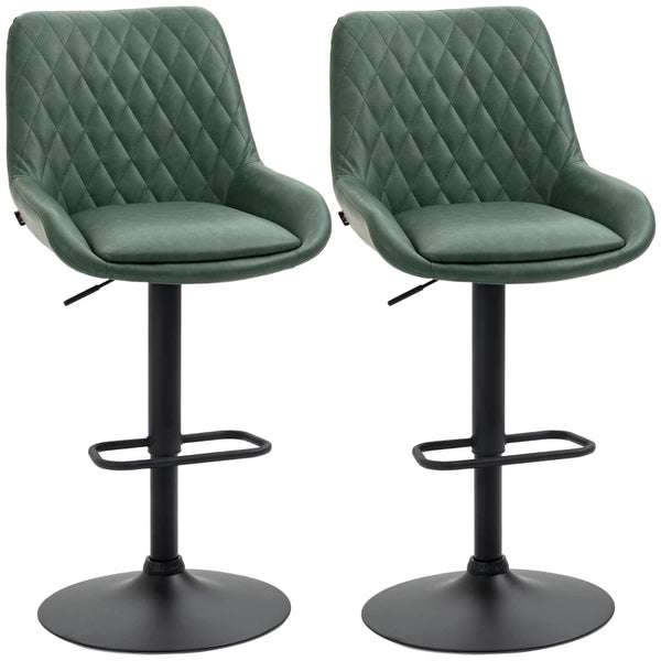 Green Retro Adjustable Bar Stools Set of 2 with Swivel Seat