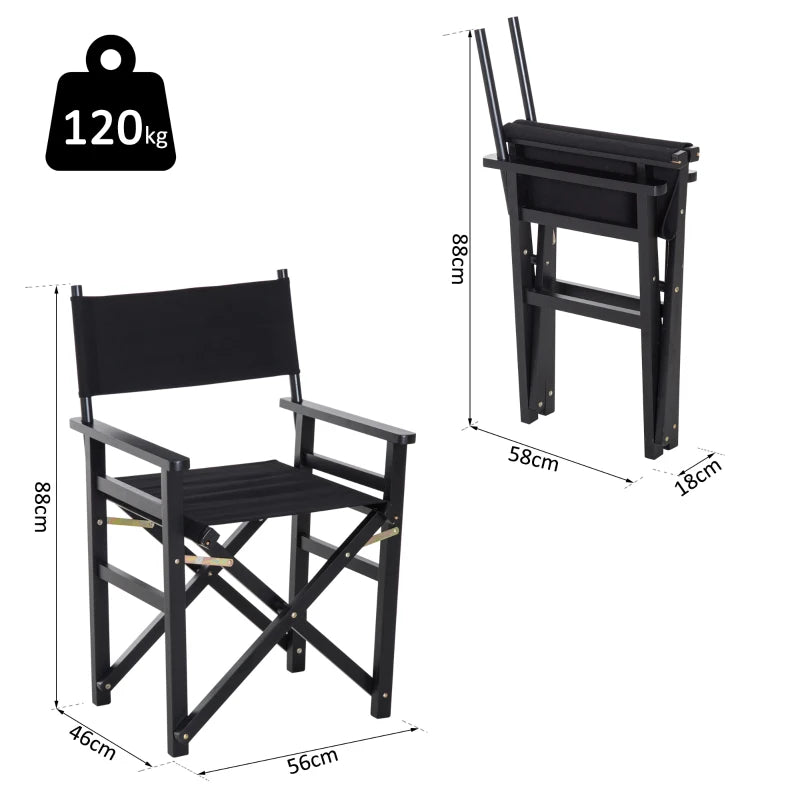 Black Folding Directors Chair with Beech Wooden Frame