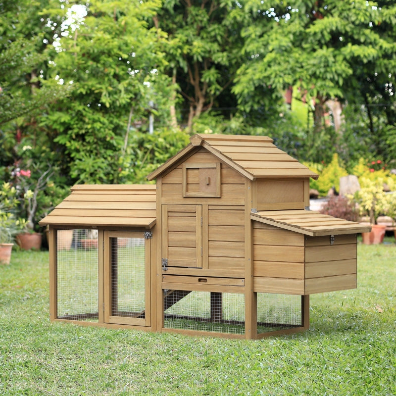 Small Wood Chicken Coop with Run and Nesting Box - 150.5 x 54 x 87cm, Natural