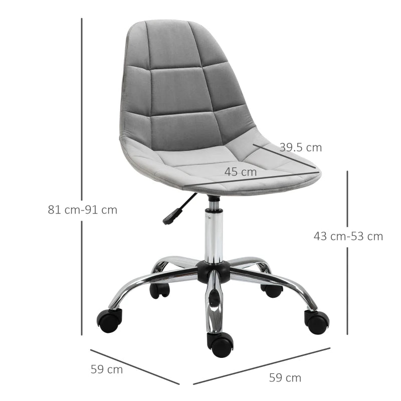 Grey Velvet Ergonomic Office Chair with Wheels