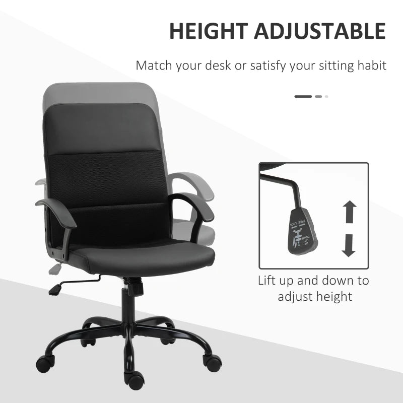 Black Mesh Office Chair with Swivel Wheels, Adjustable Height & Tilt