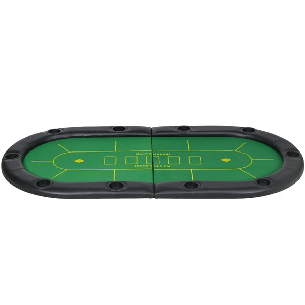 Green Foldable Poker Mat, 10-Player Table Top with Cup Holder & Carry Bag