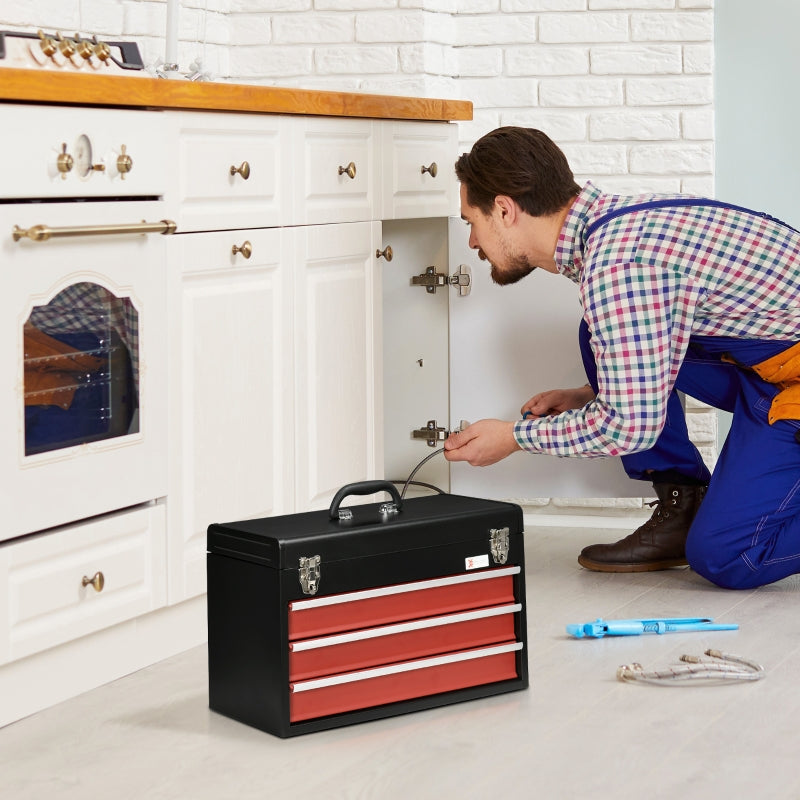 Black 3-Drawer Lockable Metal Tool Chest with Ball Bearing Runners