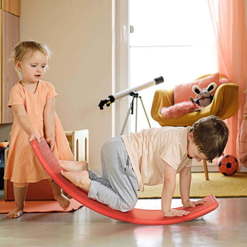 Red Kids Balance Wobble Board - Montessori Toy for Ages 3-6