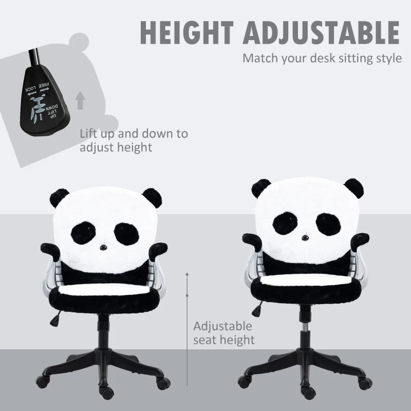 Fluffy Panda Office Chair with Tilt Function, Black and White