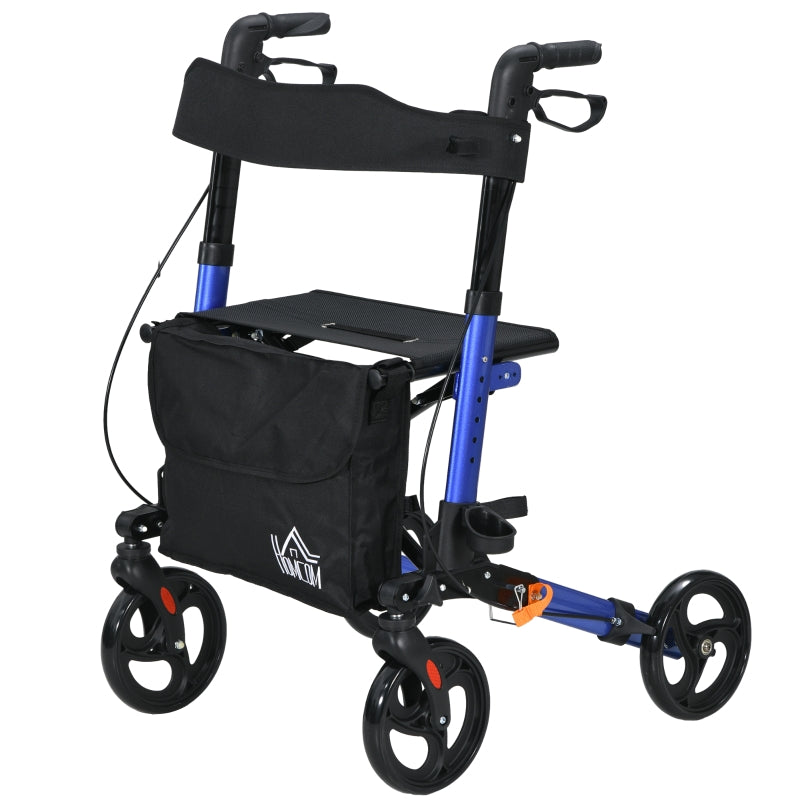 Blue Folding Rollator Walker with Seat and Brakes