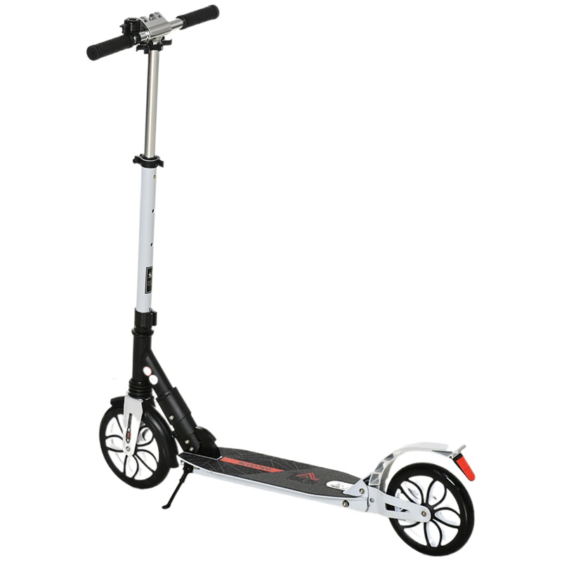White Height-Adjustable Folding Urban Scooter with Rear Brake & Shock Absorption System