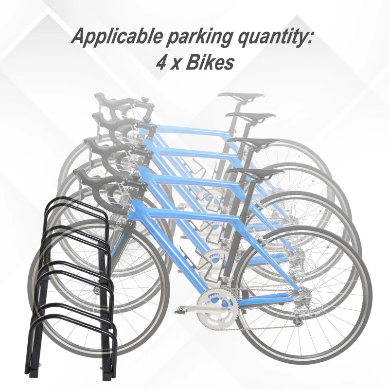 Black Bike Parking Rack - Wall or Floor Mount Bicycle Storage (4 Racks)