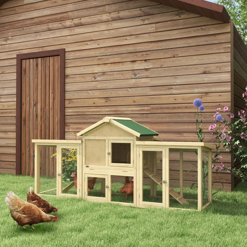 Wooden Chicken Coop with Run and Nesting Box - Large, 204 x 85 x 93cm (Brown)