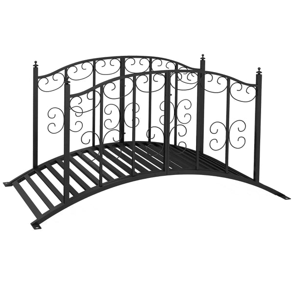 Black Metal Garden Arch Bridge - 1.2M Decorative Scrollwork