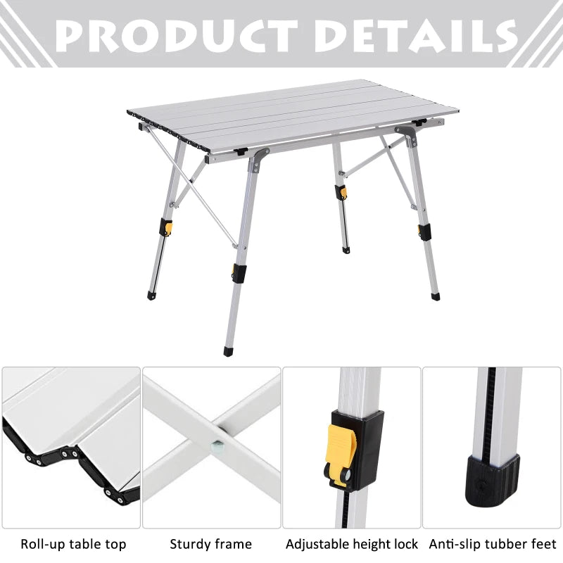 Silver Folding Aluminum Camping Picnic Table - Portable 3FT