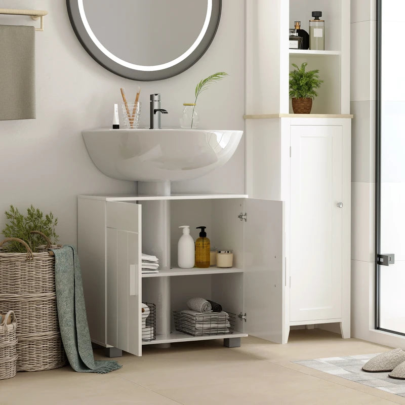 White Under Sink Storage Cabinet with Double Doors