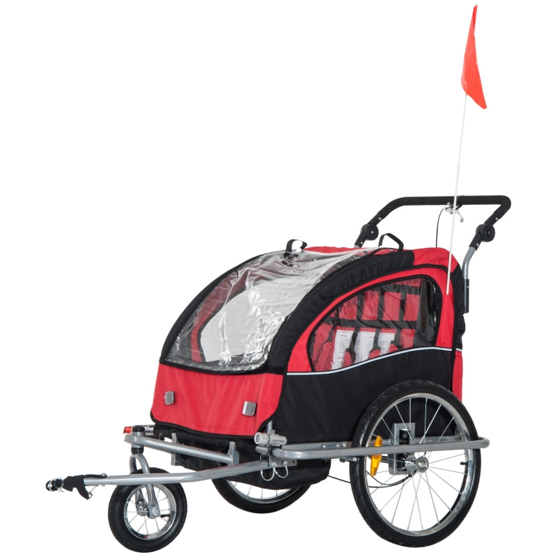 Black and Red 2-Seater Bicycle Baby Child Carrier Trailer