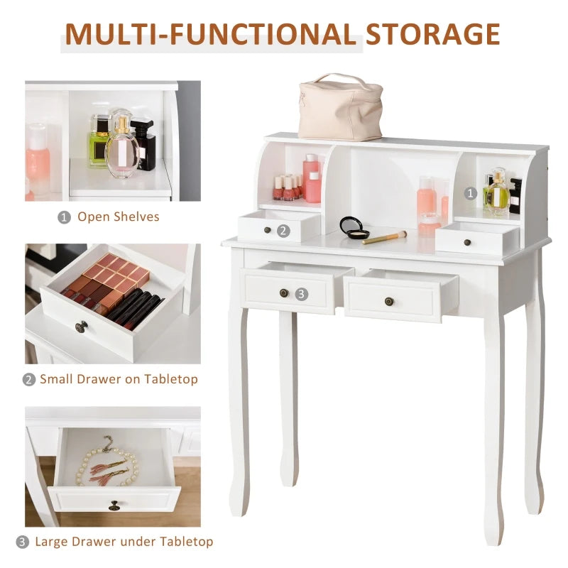 White 4-Drawer Vanity Makeup Table for Bedroom Storage