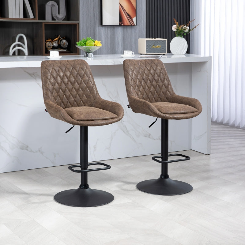 Brown Faux Leather Retro Bar Stools Set of 2