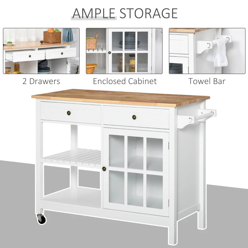 White Kitchen Island Cart with Drawers and Cabinet