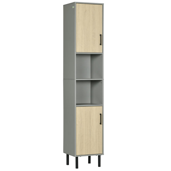 White Tall Bathroom Storage Cabinet with Adjustable Shelves, 31.4x30x165cm