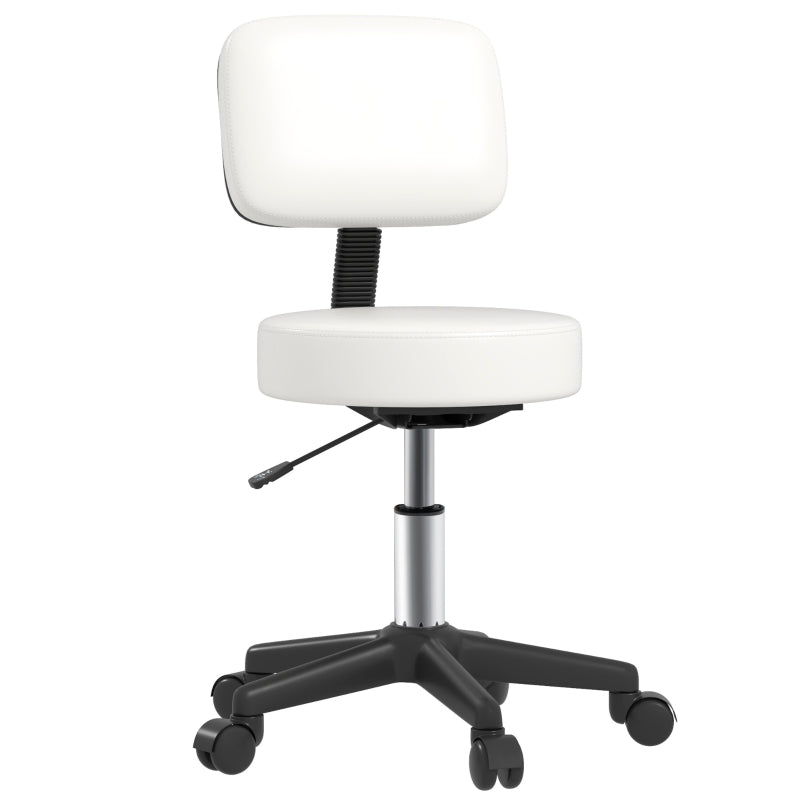 White Swivel Salon Chair with Adjustable Height and Wheels