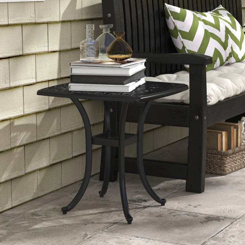 Black Square Outdoor Bistro Table with Umbrella Hole