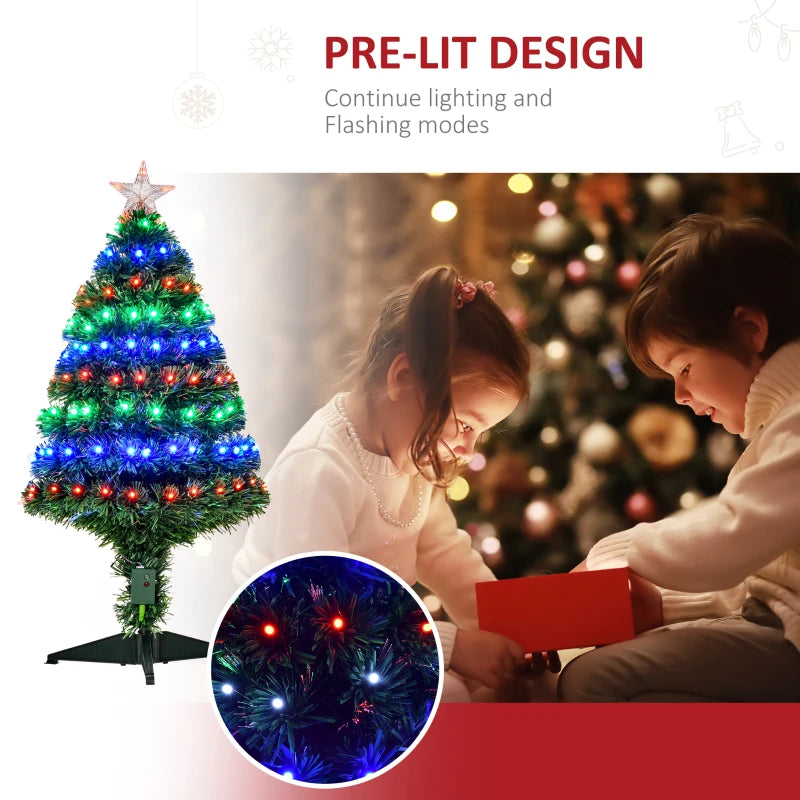 3ft Pre-Lit Fiber Optic Christmas Tree, Multi-Coloured LED Lights, Green