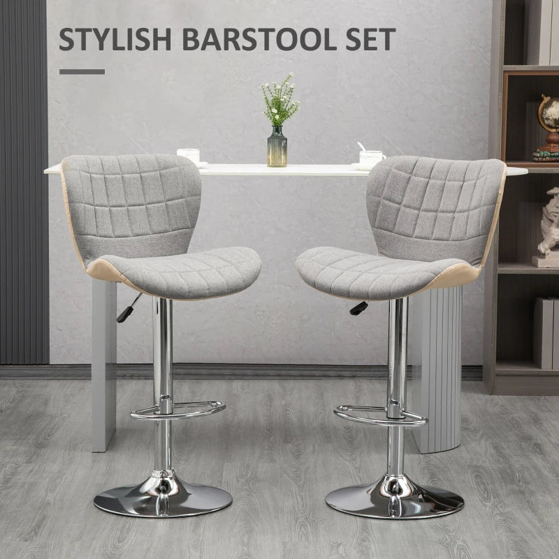 Swivel Adjustable Bar Stools Set of 2, Light Grey, Steel Frame, Kitchen Bar Dining