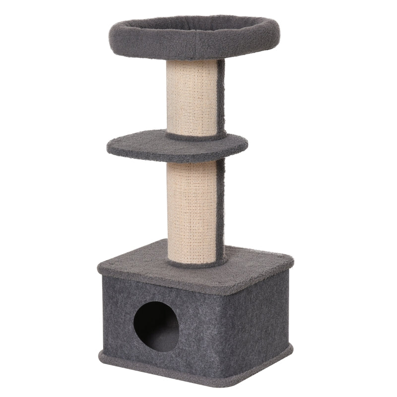 Grey Cat Tree Tower with Scratching Post and Condo