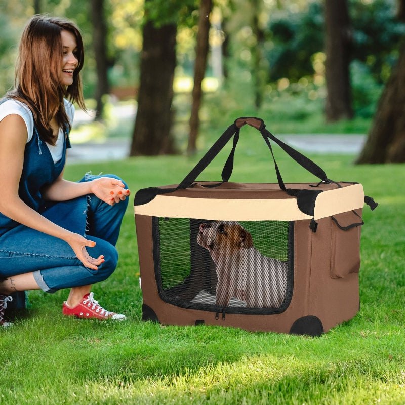 Foldable Brown Pet Carrier with Cushion - 70cm for Small Dogs and Cats