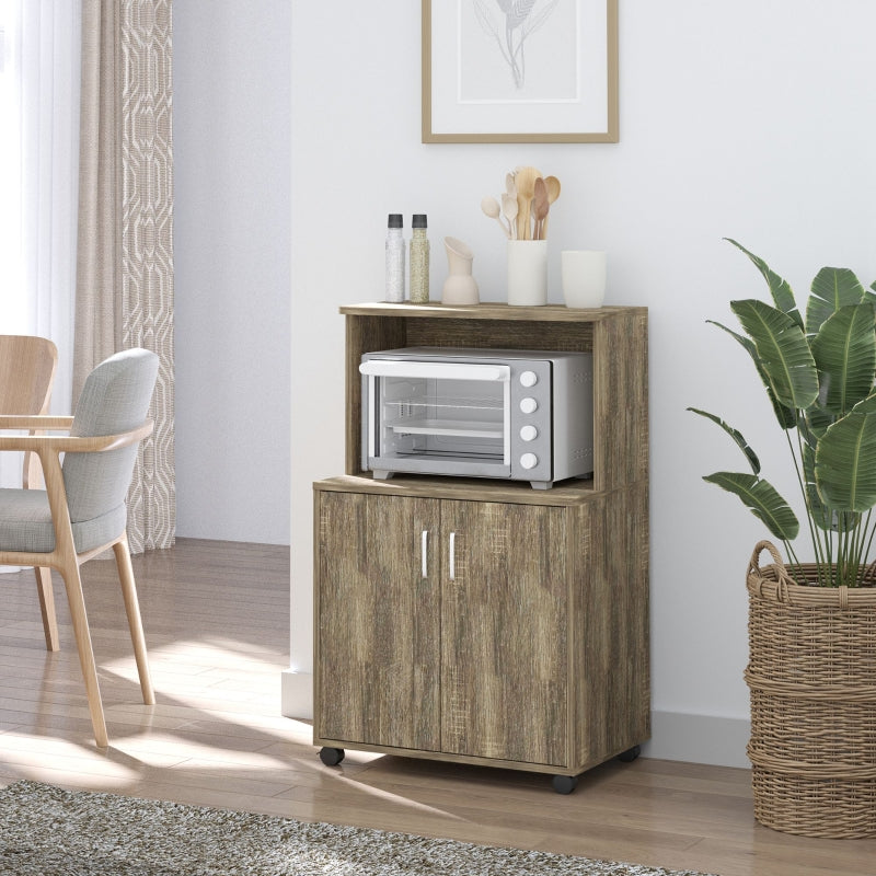 Grey Kitchen Microwave Cart with Cabinet and Locking Wheels