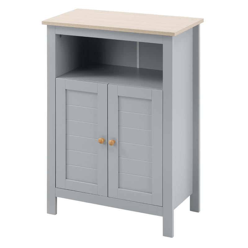 Grey Bathroom Floor Cabinet with Double Doors and Adjustable Shelf