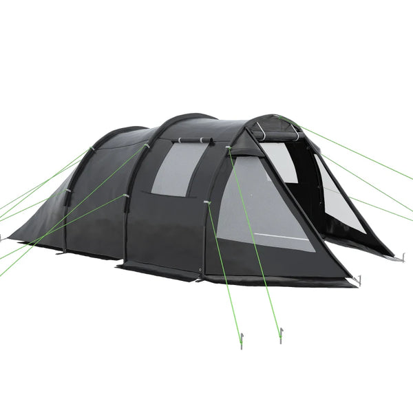 Black 3-4 Person Tunnel Camping Tent with Windows and Covers