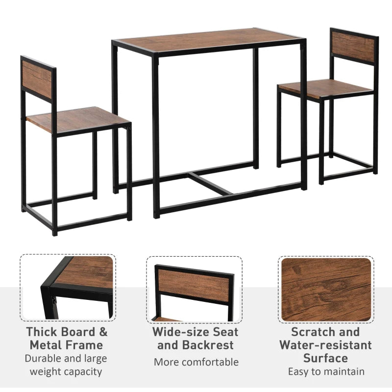 3-Piece Industrial Style Table Stool Set - Steel Frame, MDF Panels - Modern Living Room Bar Furniture (Black)