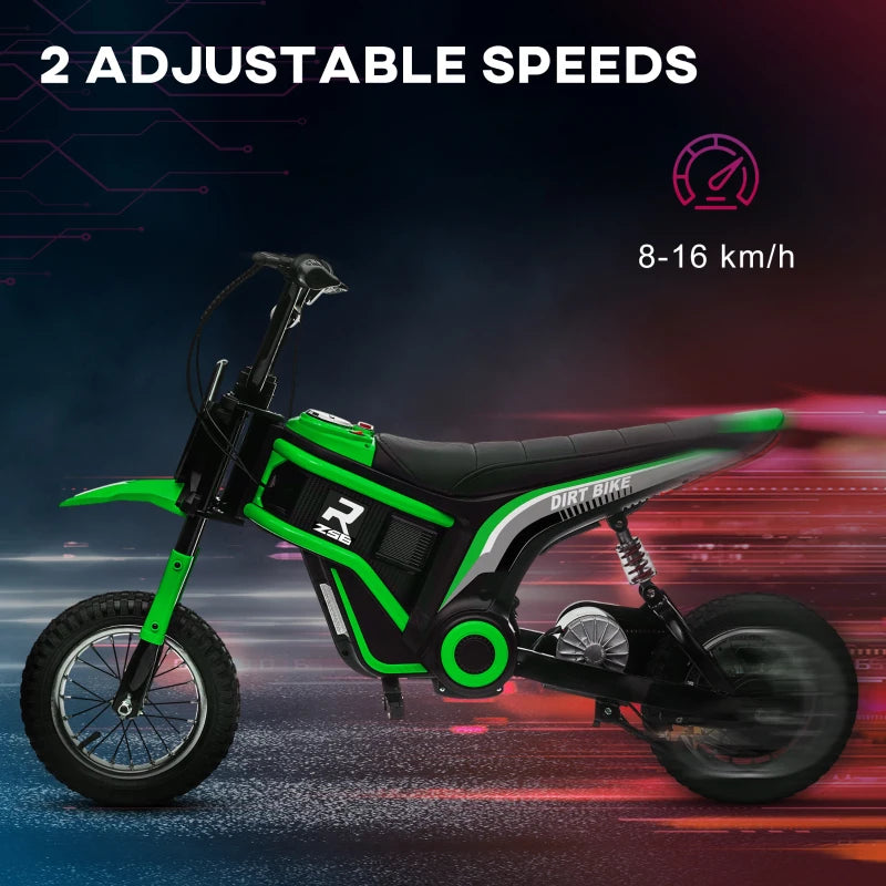 Green Electric Motorbike with Music & Horn, 12" Tyres, 16km/h Speed