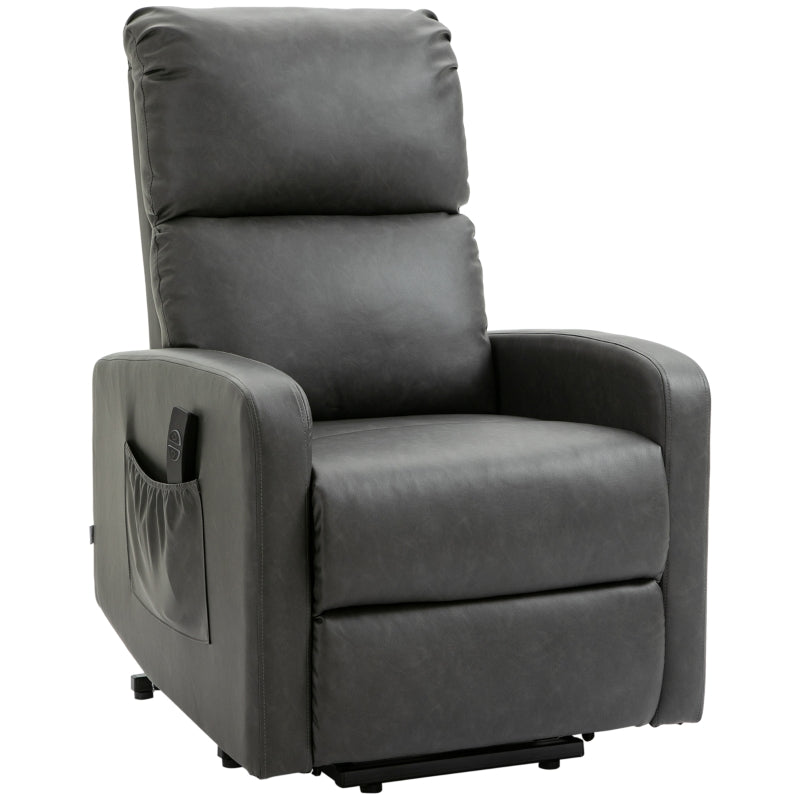 Charcoal Grey Elderly Recliner Chair with Remote Control and Side Pockets