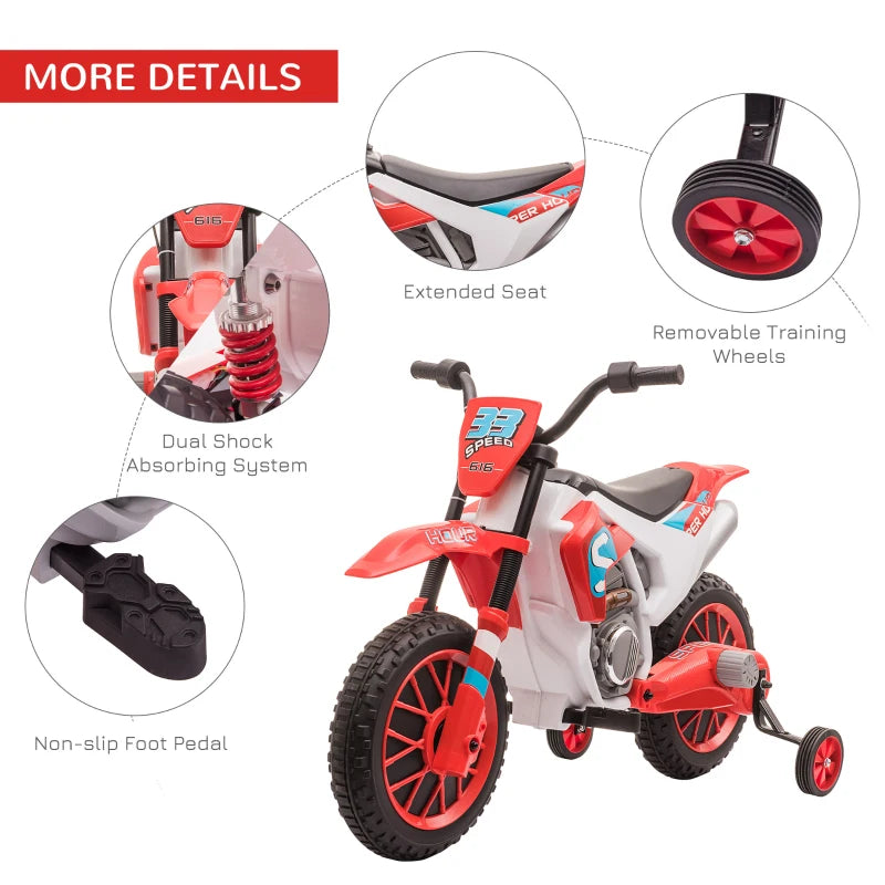 Red Kids Electric Motorcycle with Training Wheels - Ages 3-6