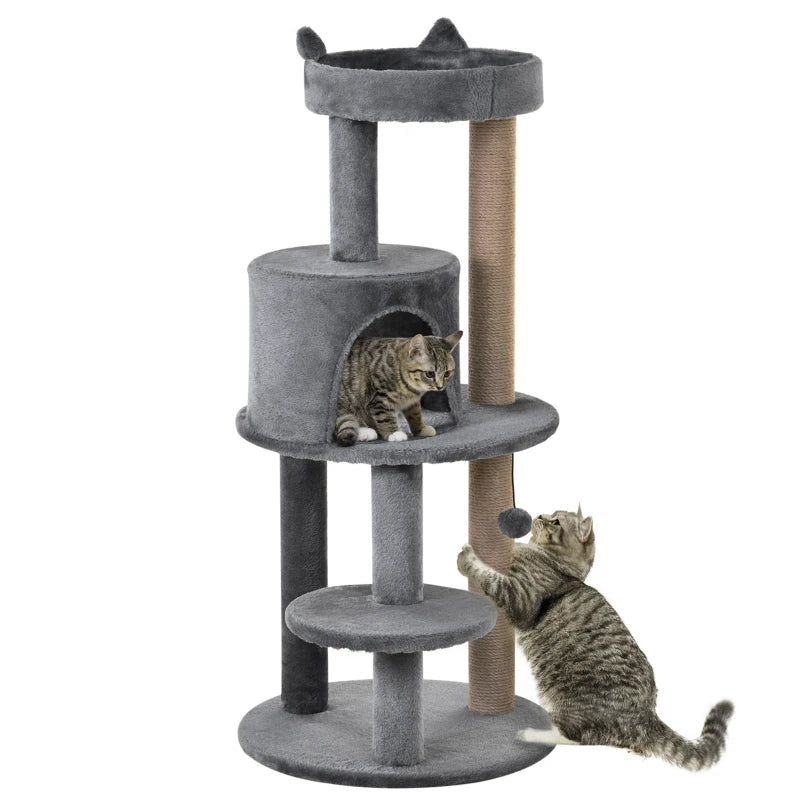 Grey Cat Tree Tower with Scratching Posts and Plush Perch