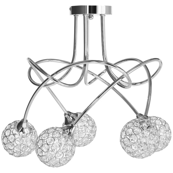 Crystal Ball Chandelier Pendant Light - Silver, 5 Lampshades, 5 G9 Bulbs