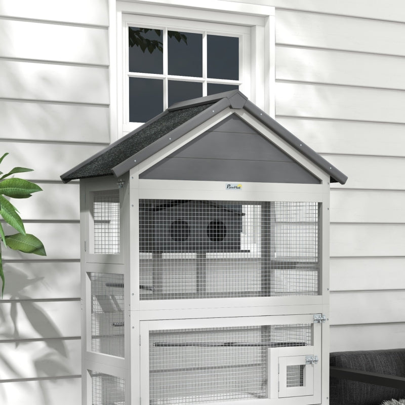 Grey Wooden Bird Cage with Stand for Finches & Parakeets