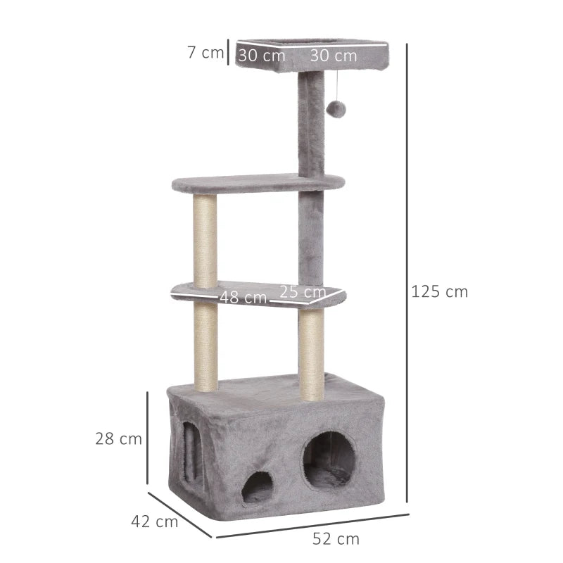 Grey 4-Level Cat Tree Tower with Scratching Post and Perches