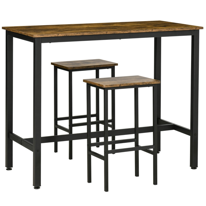 Rustic Brown 3-Piece Industrial Bar Table Set with 2 Stools