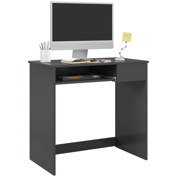 Grey Compact Computer Desk with Keyboard Tray and Drawer