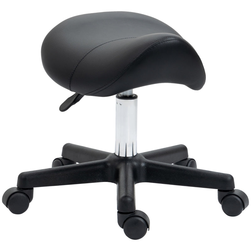 Black Adjustable Saddle Stool for Salon, Massage, Spa, Beauty - PU Leather